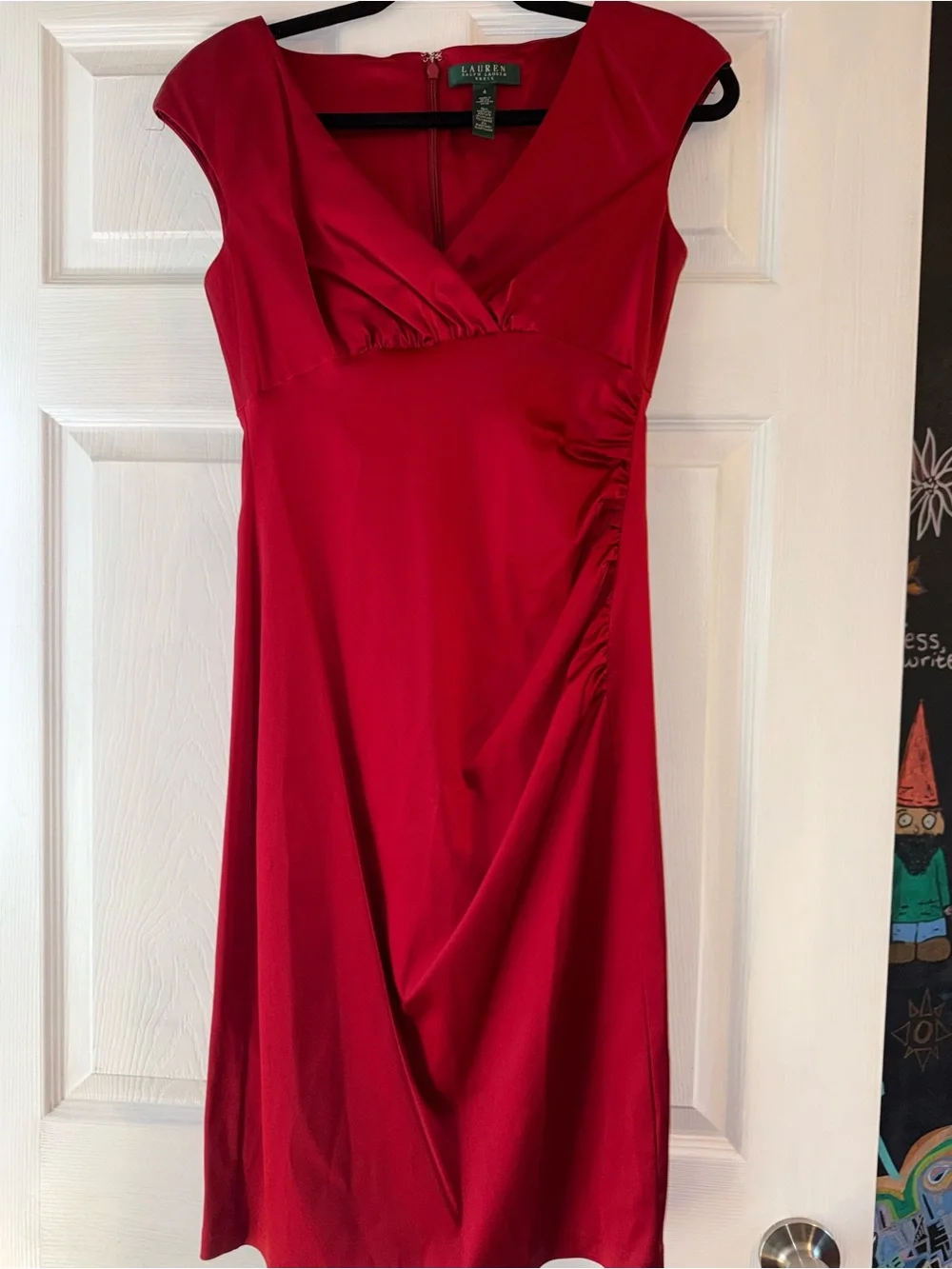 Lauren Ralph Lauren Green Tag Satin Surplice Cocktail Fancy Dress Ruby Red 4